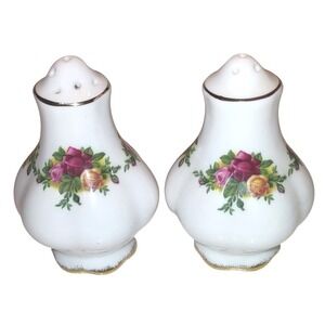 Royal Albert Salt Pepper Shakers 3" Floral Made in England Bridal Vintage 1962